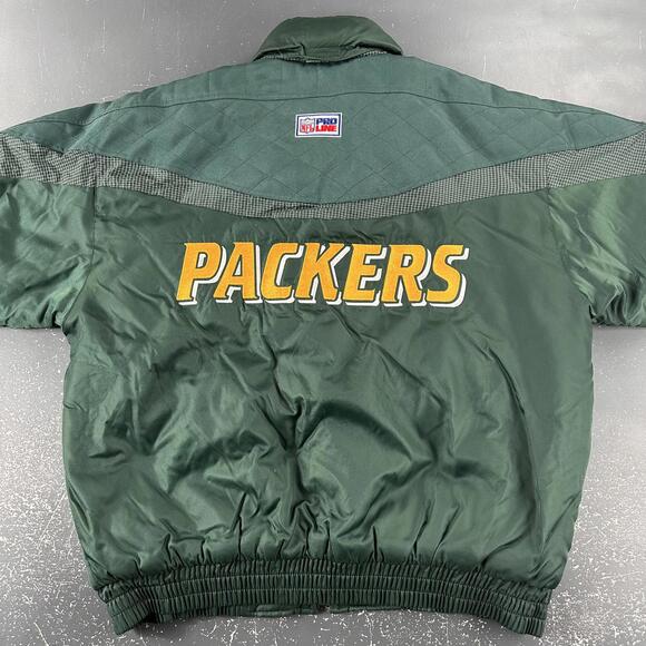 VTG Green Bay Packers Jacket Mens XL Green Puffer 90's Logo Athletic Pro Line - Picture 2 of 11